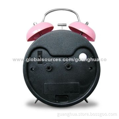 Clock with Twin Metal Bell and Four Hands, Various Colors Available